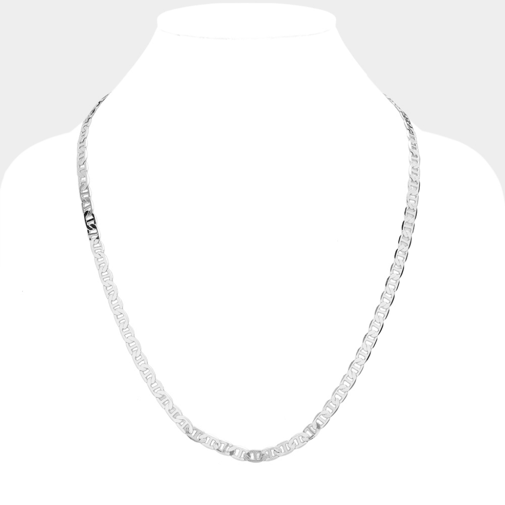 Silver Mariner Link 24" 4mm Necklace Chain Simple Casual Jewelry Metal